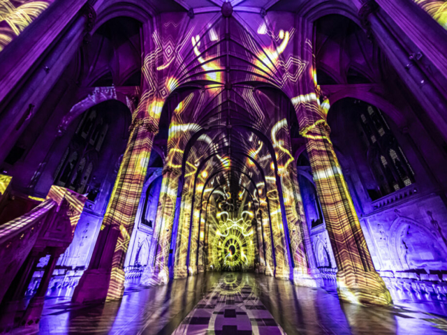 Luxmuralis Bristol the Begining Christmas 2024 Cathedral light show Son et Lumiere projectionPeace DovesDurham Cathedral _10 smv