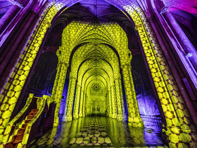 Luxmuralis Bristol the Begining Christmas 2024 Cathedral light show Son et Lumiere projectionPeace DovesDurham Cathedral _19 smv