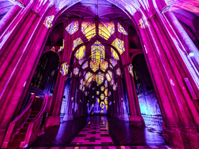 Luxmuralis Bristol the Begining Christmas 2024 Cathedral light show Son et Lumiere projectionPeace DovesDurham Cathedral _20 smv