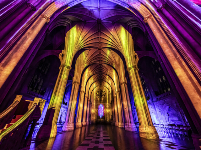 Luxmuralis Bristol the Begining Christmas 2024 Cathedral light show Son et Lumiere projectionPeace DovesDurham Cathedral _34 smv