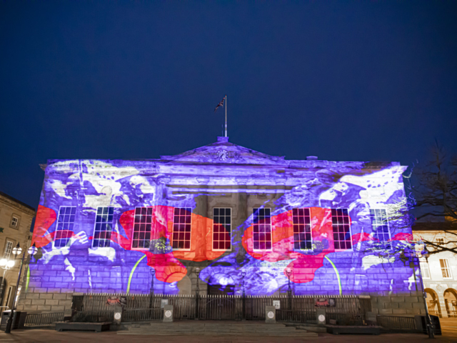 luxmuralis Stafford Shire Hall Before Action sound and light epic art projection art cathedral light show smv