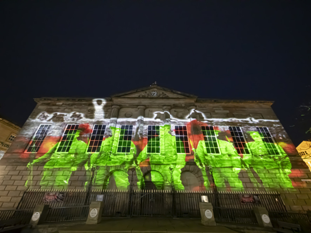 luxmuralis Stafford Shire Hall Before Action sound and light epic art projection art cathedral light show_2 smv